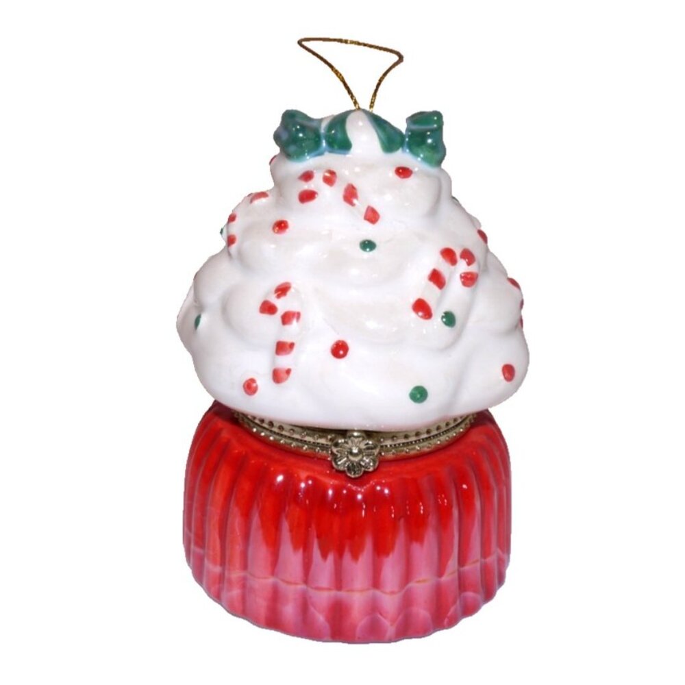 MR CHRISTMAS ceramic cupcake wind up music box ornament with tiny bears inside